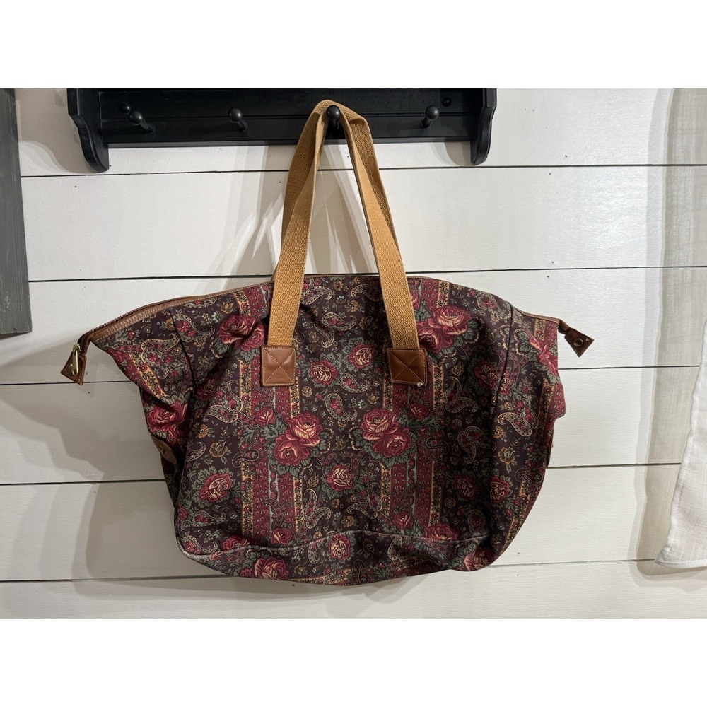 VTG Laura Ashley Large Dark Floral Cotton Canvas‎ Duffle Overnight Tote Bag -USA - Picture 7 of 11